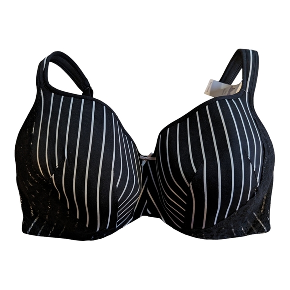 Cacique Back Smoothing Balconette Black& White Striped Bra Size 44G NWT - Picture 1 of 7